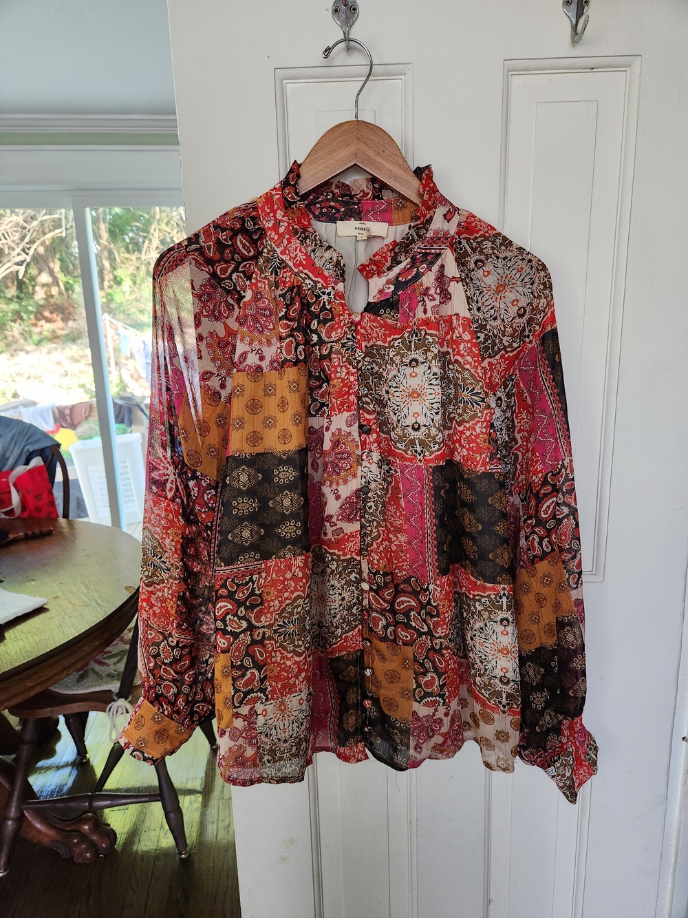 Boho Patchwork Print Long-Sleeve Blouse